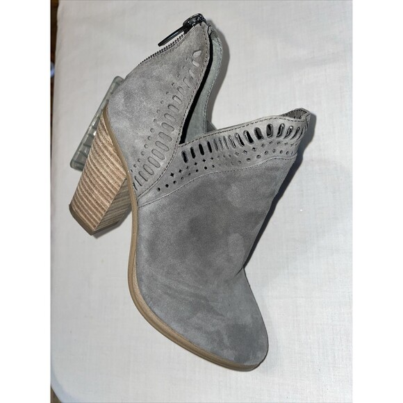 Vince Camuto Zip Back Bootie Women’s Size 4.5 M Gray Leather Block Heel Platform - Picture 1 of 12